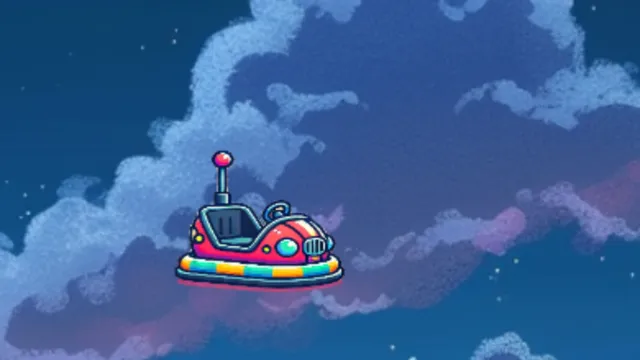 Reusel Kermis Botsautooke: een botsauto in pixelstijl in een kermislucht bij nacht