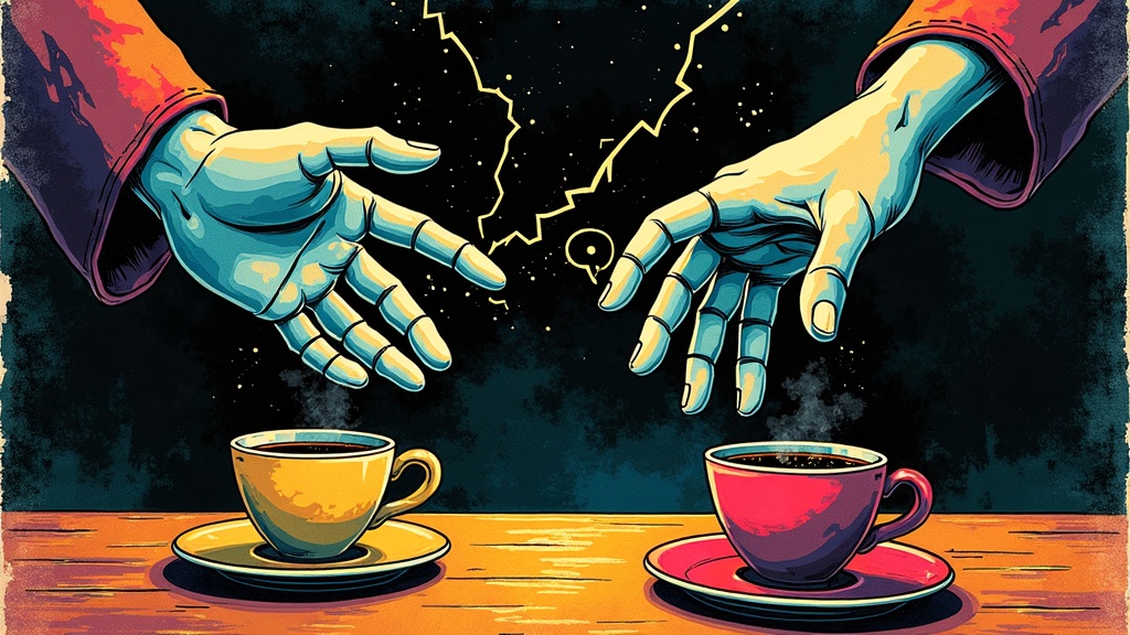 Twee handen reiken naar elkaar met koffie &mdash; punk rock screenprint illustratie