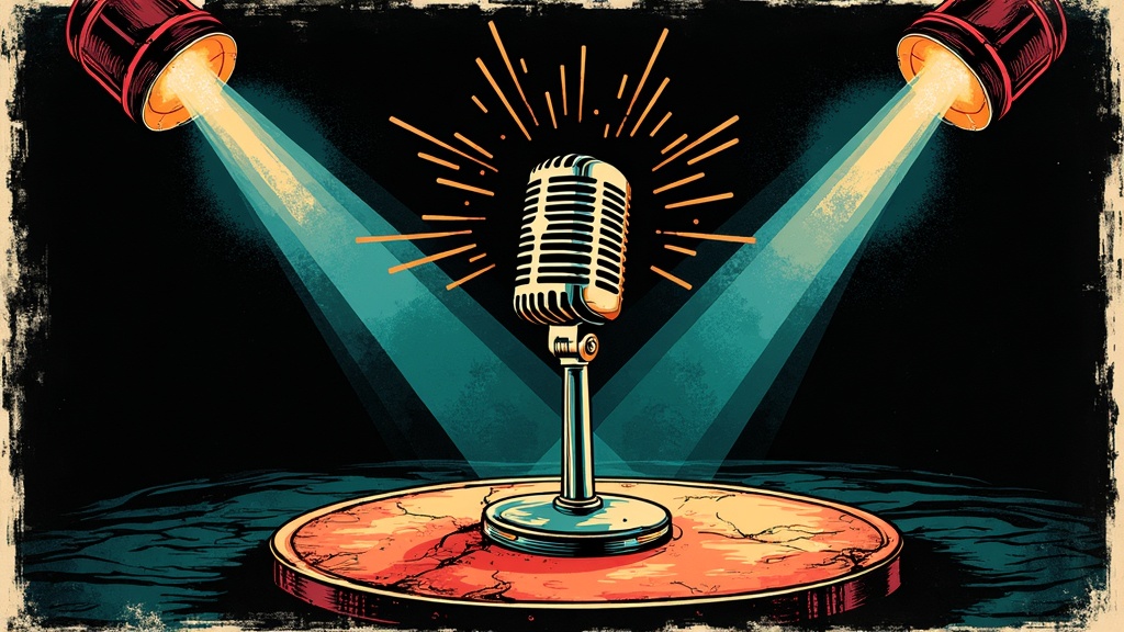 Vintage microphone on stage — punk rock screenprint illustratie