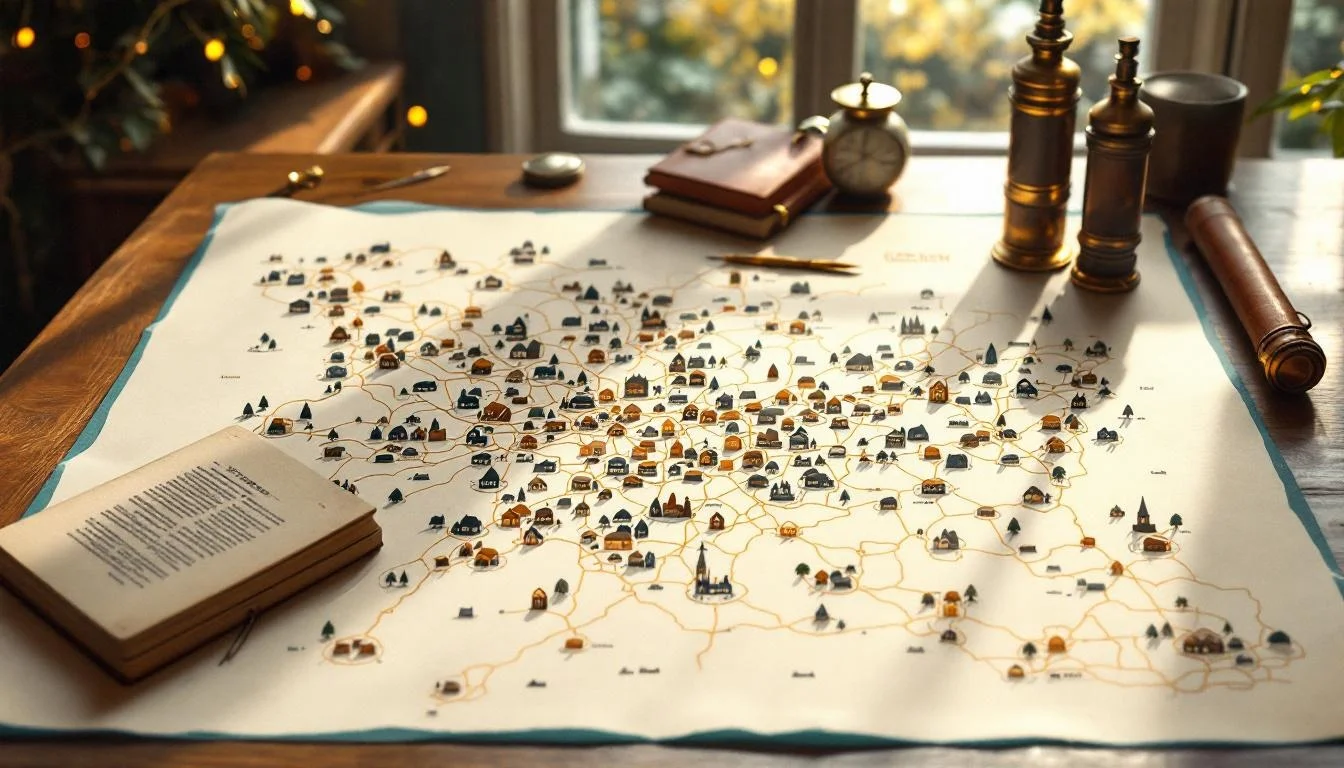 Ondernemen in de Kempen &mdash; platform-illustratie in warm-wit, amber en deep teal