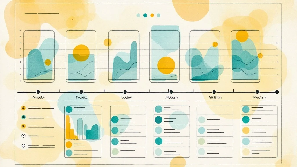 Schematische illustratie van een projectdashboard met projectkaarten, statusstoplichten en een roadmap-tijdlijn