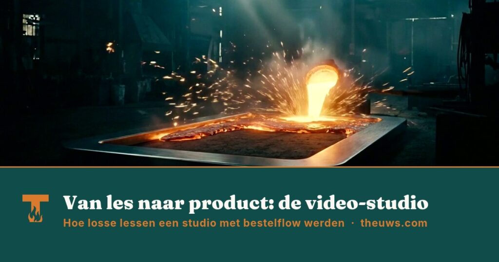 Gloeiend metaal wordt in een smeltvorm gegoten in een donkere smederij, met opspattende vonken
